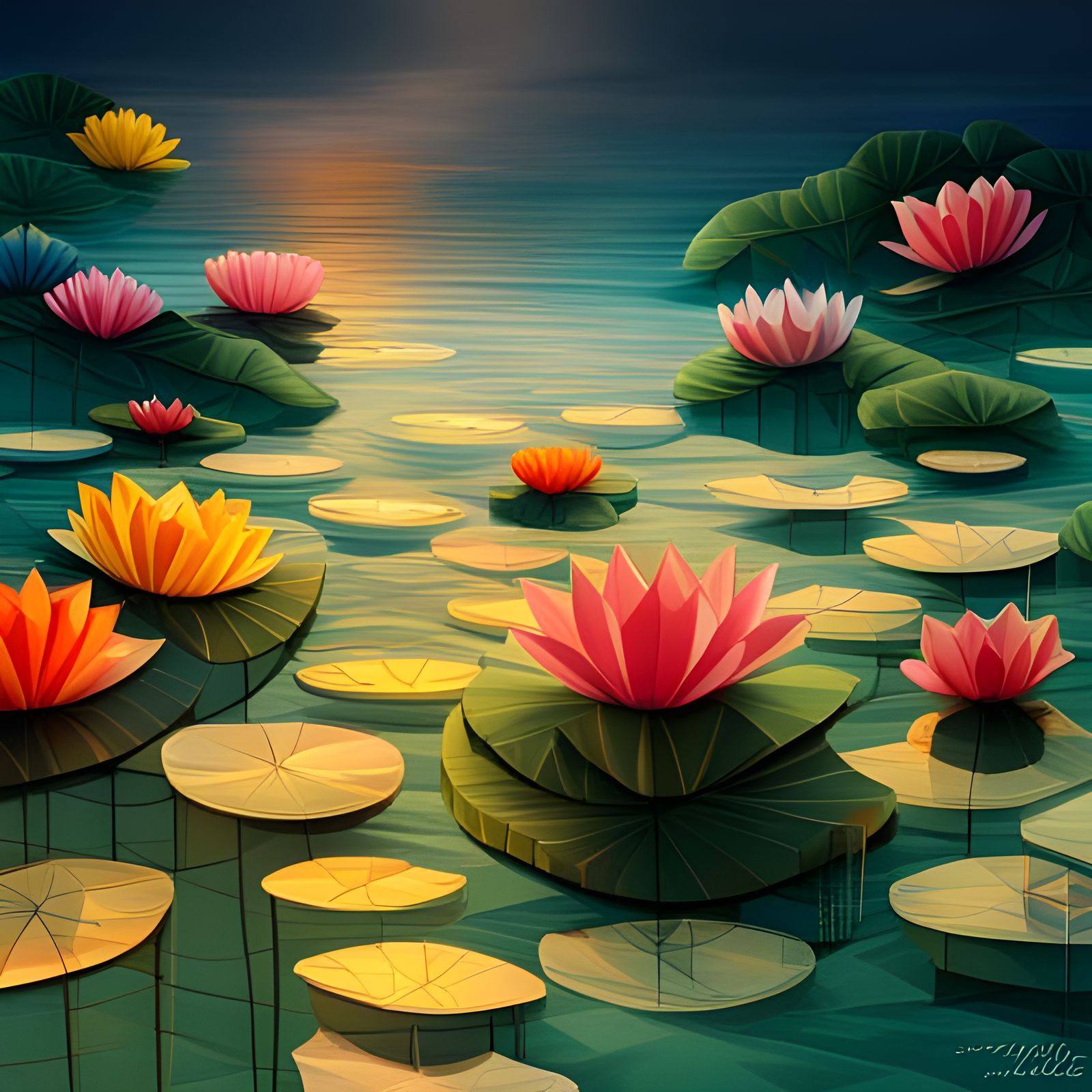 Origami Lotus Flowers in Zen Garden