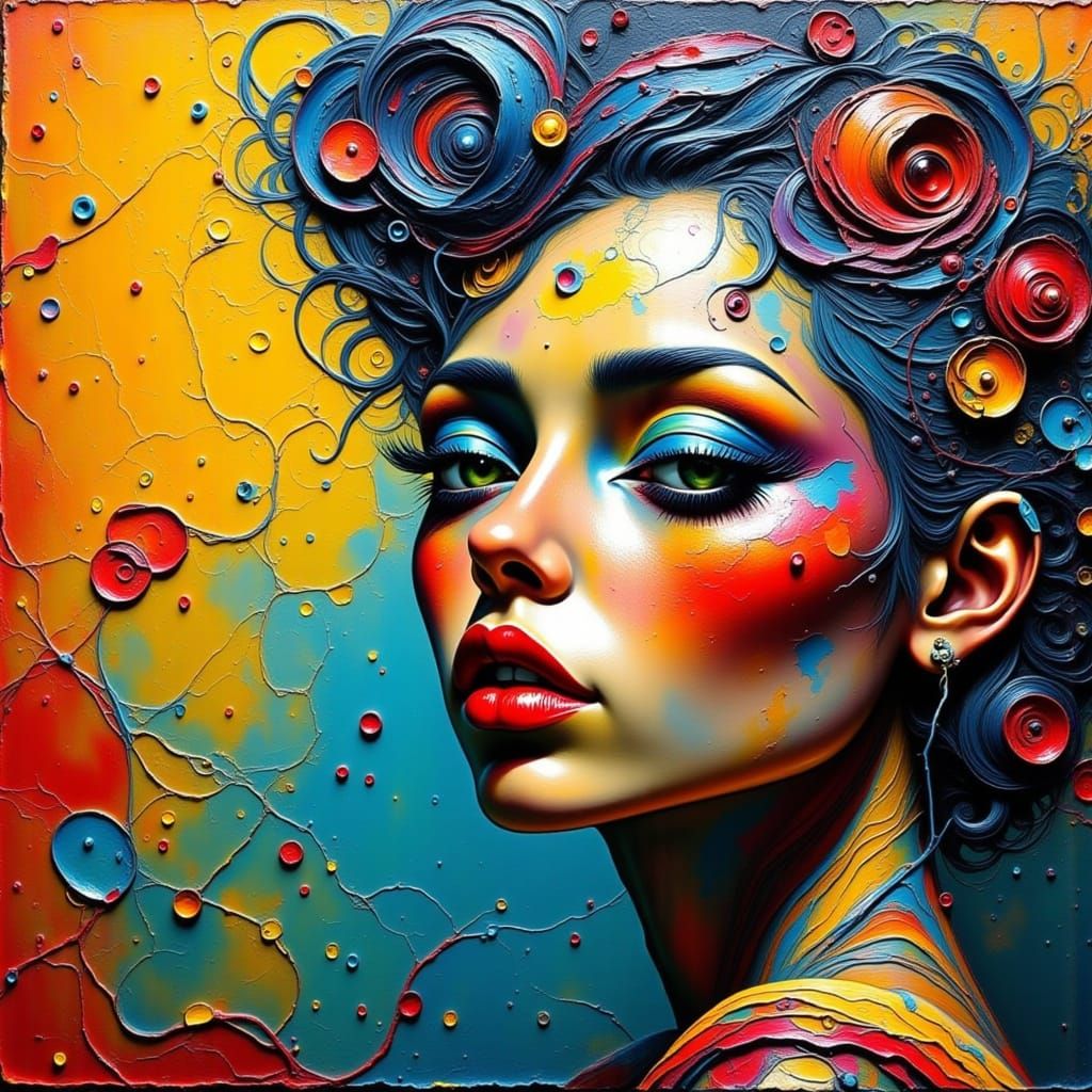 Impasto Oil Painting with Whimsical Textures and Thick Brush...