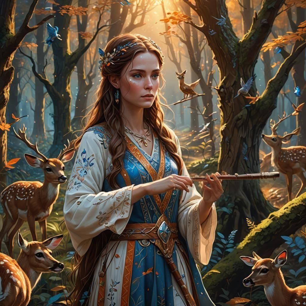 Forest Flute Player in Detailed Matte Painting
