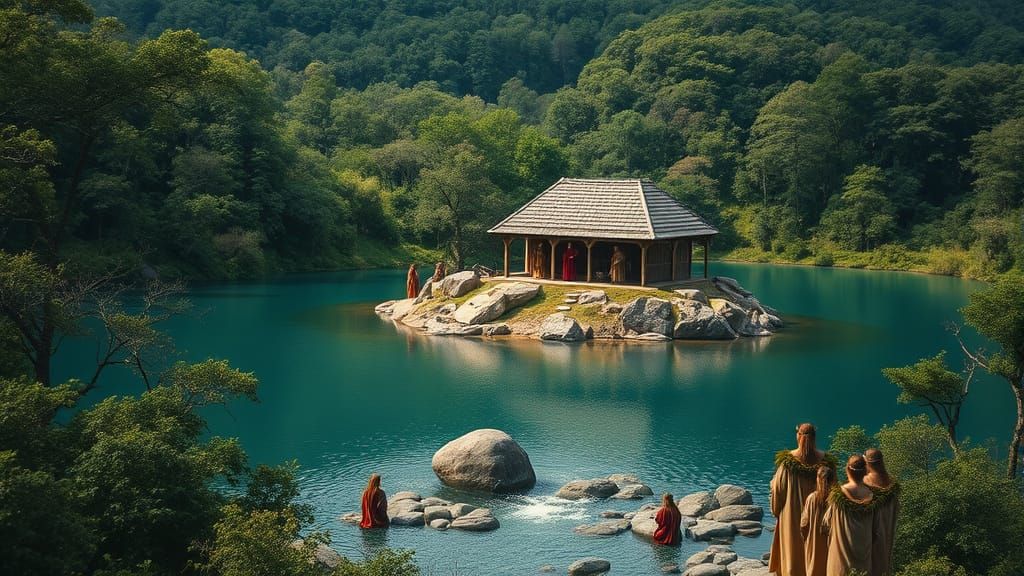Tranquil Lake Ceremony in Overgrown Forest