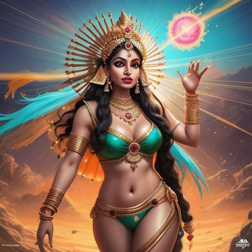 Hyperrealistic Lakshmi Portrait in Vibrant Digital Art