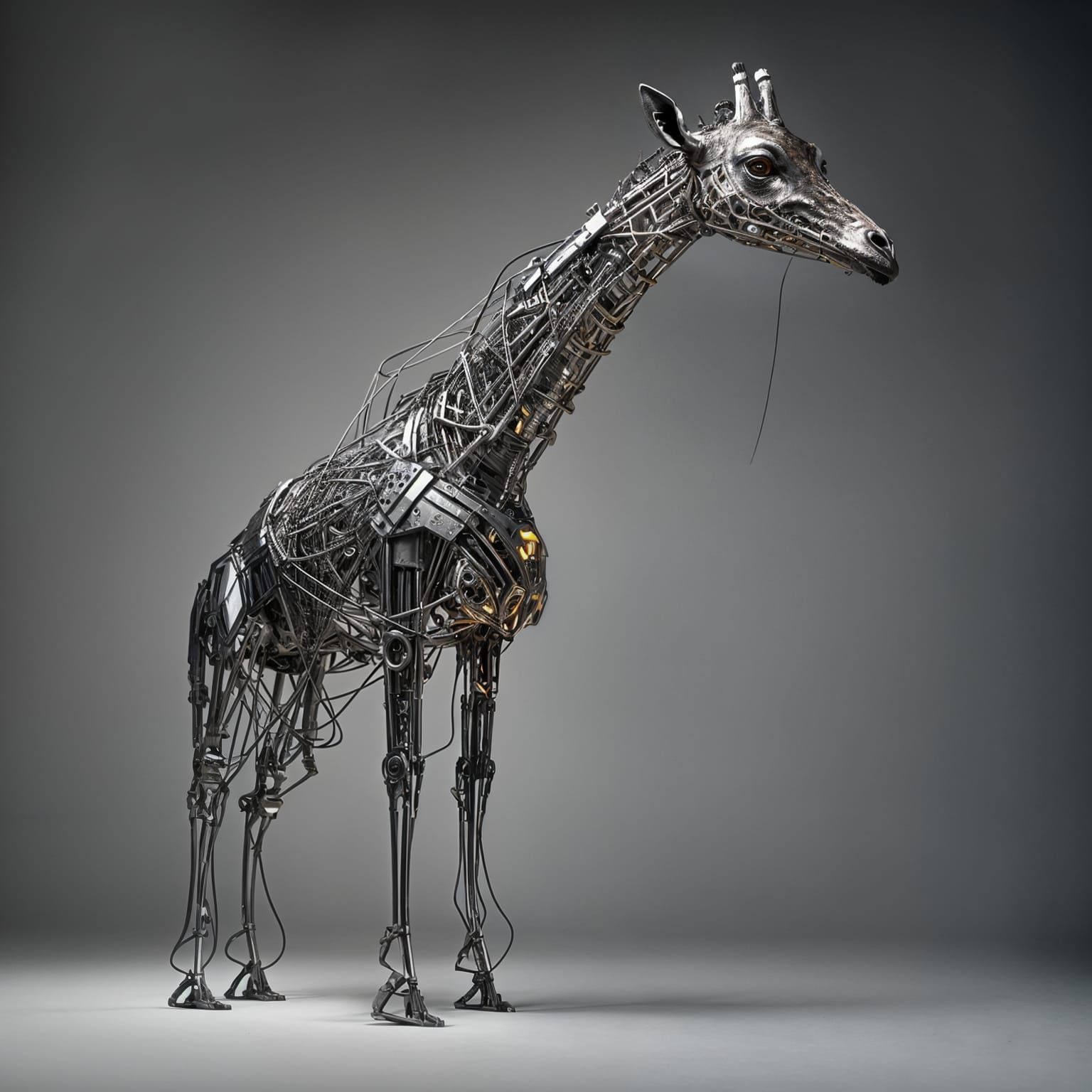 Cyberpunk Metal Giraffe with Wires