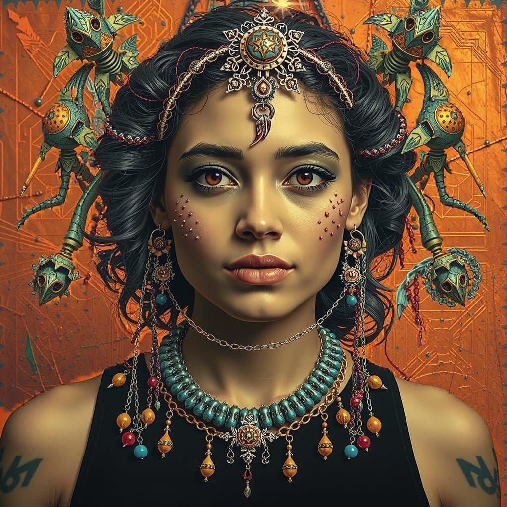 Vibrant Geometric Hyperrealism in Vermillion and Violet