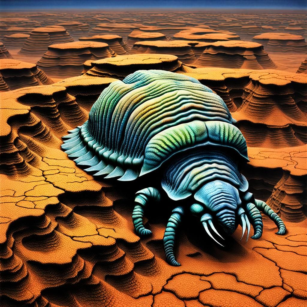 Surreal Alien Landscape with Trilobite and Oxidation Effects