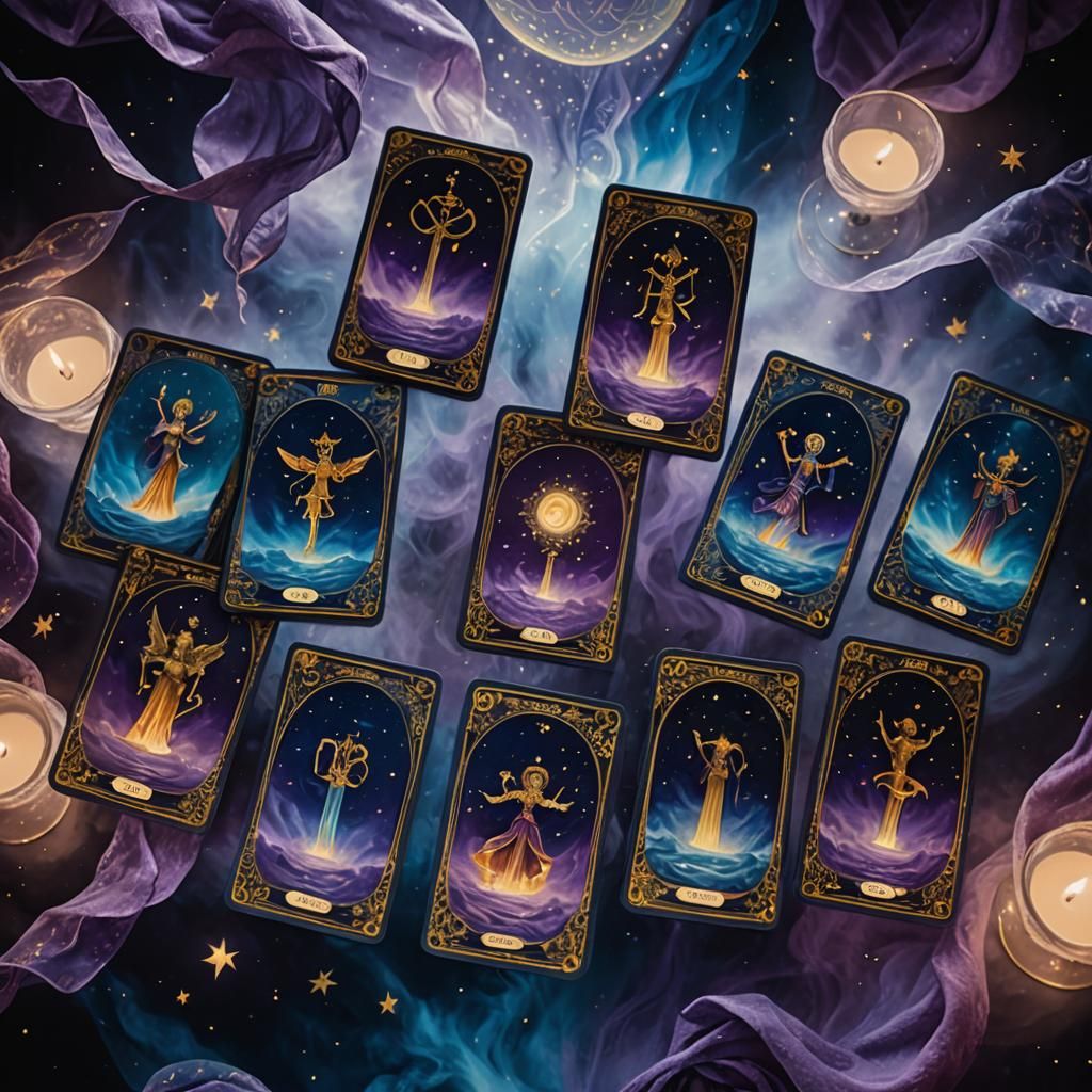 Mystical Tarot Deck Suspended in Ethereal Light