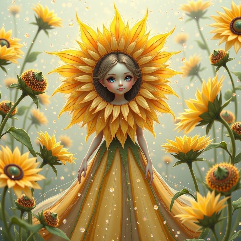 Sunflower Fairy in Dreamy, Ethereal Style