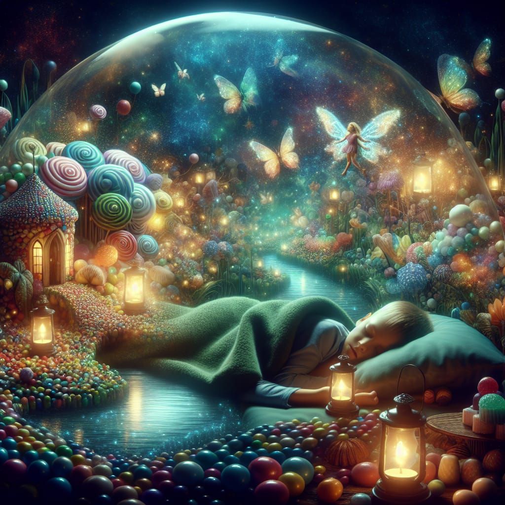 Child's Candy Dreamland with Fairies and Dragons
