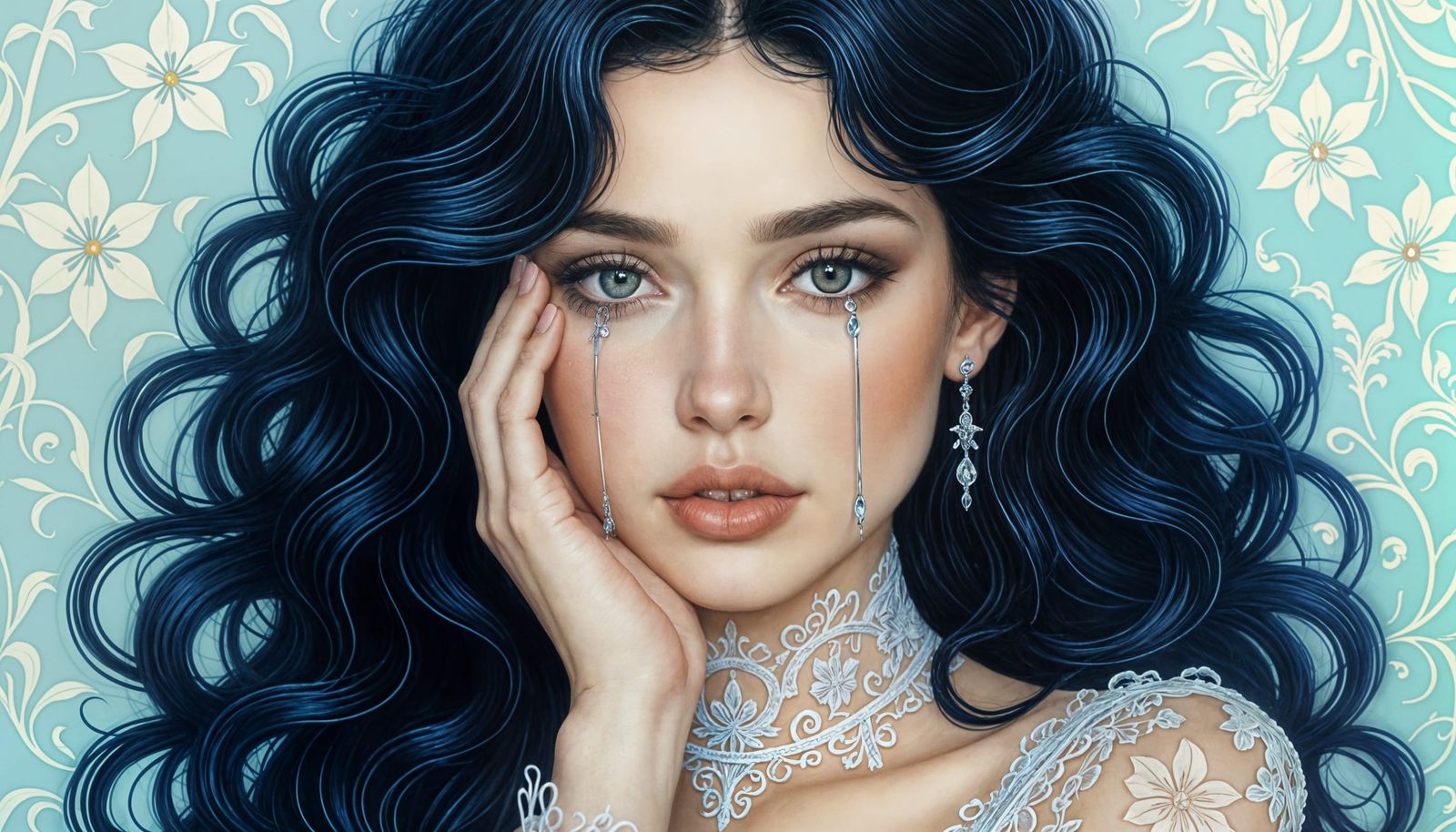 Provocative Woman with Blue Hair in Elegant Style