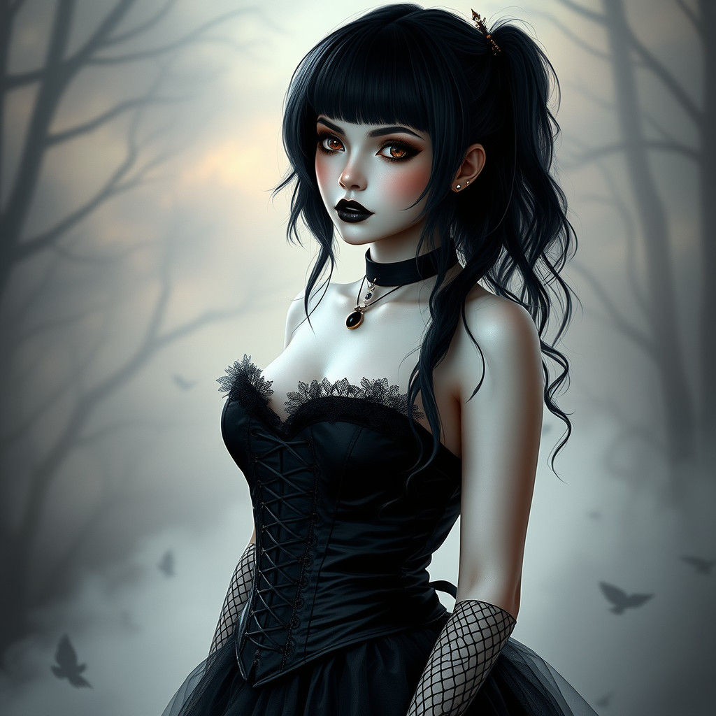 Gothic Beauty in Ethereal Mist: Digital Art