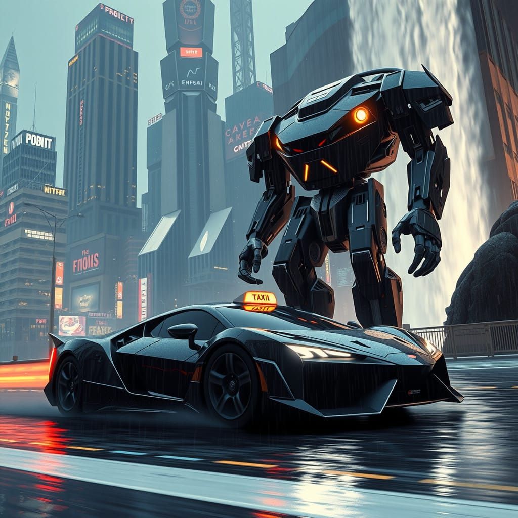 Cyberpunk Taxi: A Hypercar Speeds Through a Futuristic City
