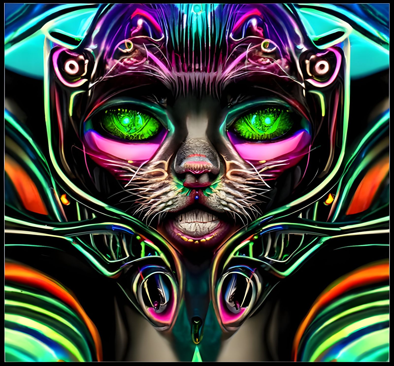 Psychedelic Cat Art in Toxic Cyberpunk Style