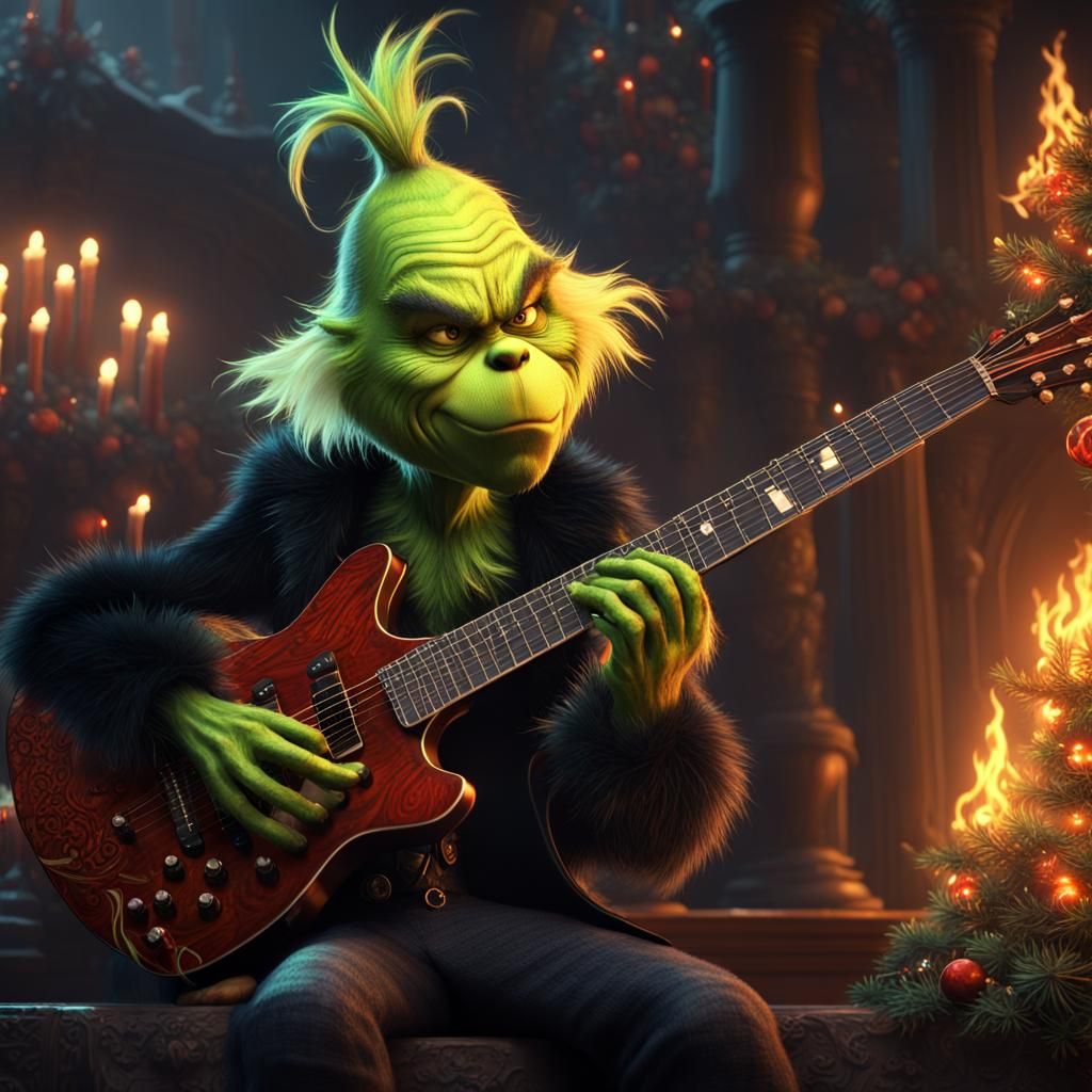 Grinch Plays Guitar in Dark Fantasy Concept Art