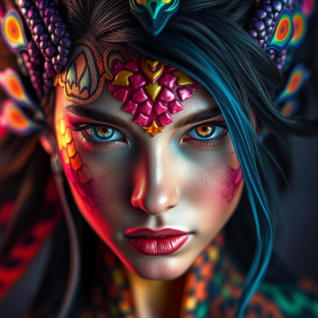 Fantasy Woman with Dragon Scales, Hyperdetailed Digital Art