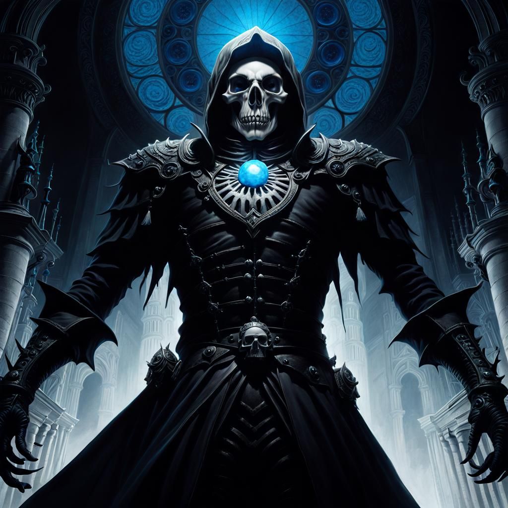 Skull Knight with Bioluminescent Eyes in Fantasy Art