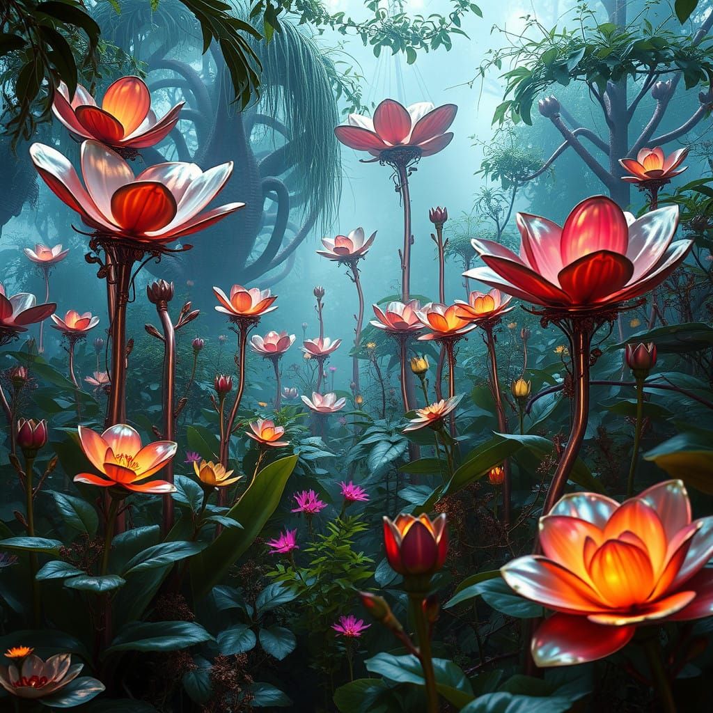 Biomechanical Garden in Dark Industrial Futurism