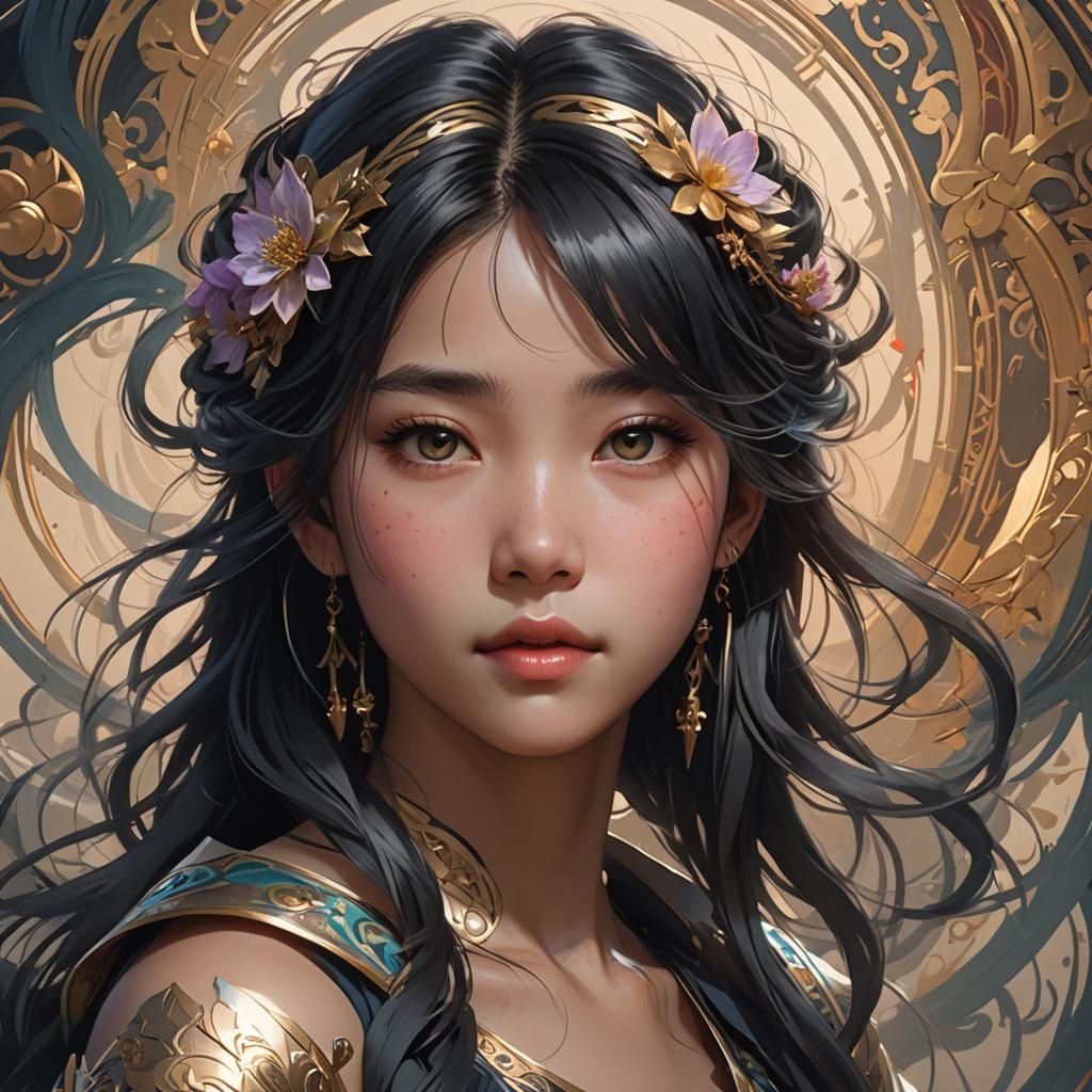 Detailed Portrait of Charlotte in Art Nouveau Style