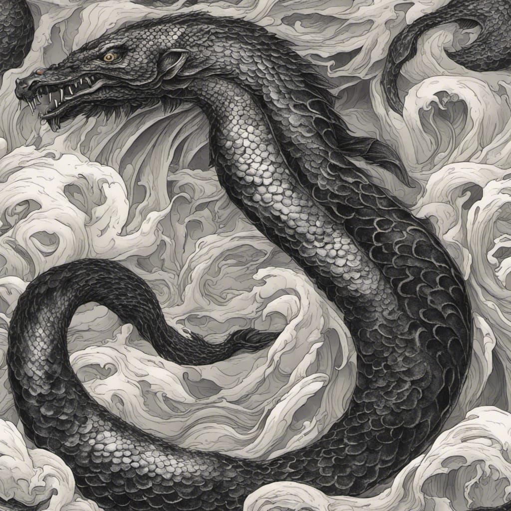 Majestic Sea Serpent in Dark Fantasy Style