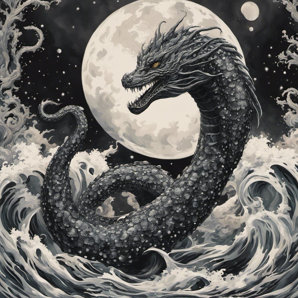 Majestic Sea Serpent in Moonlit Waters