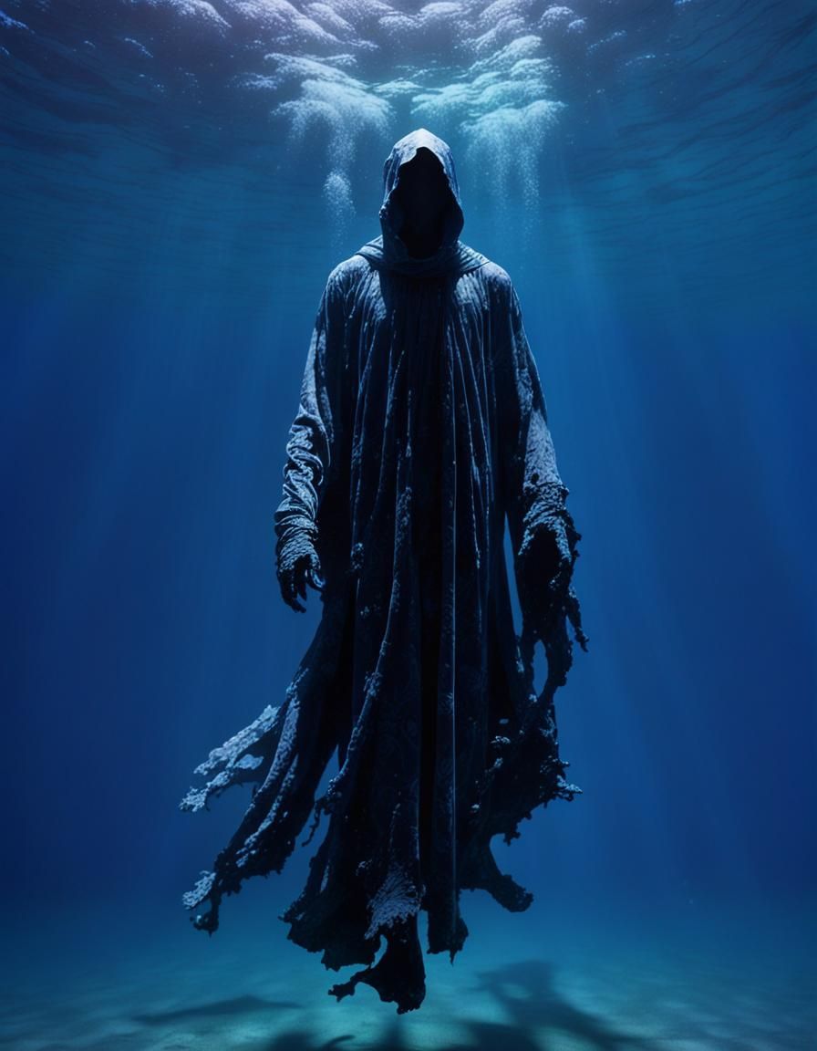 Silhouette Floats in Deep Blue Abyss