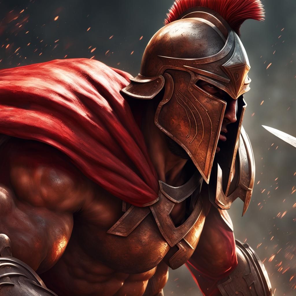 Muscular Spartan Warrior in Epic Battle