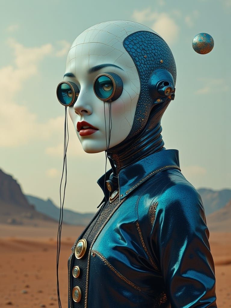 Steampunk Android in Desert Landscape