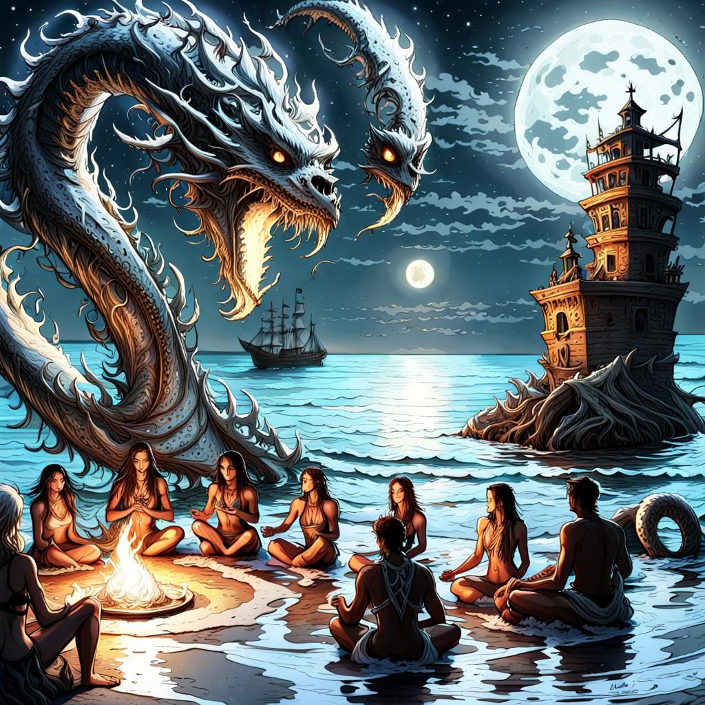 Mystical Sea Nymphs' Beach Party by Moonlight