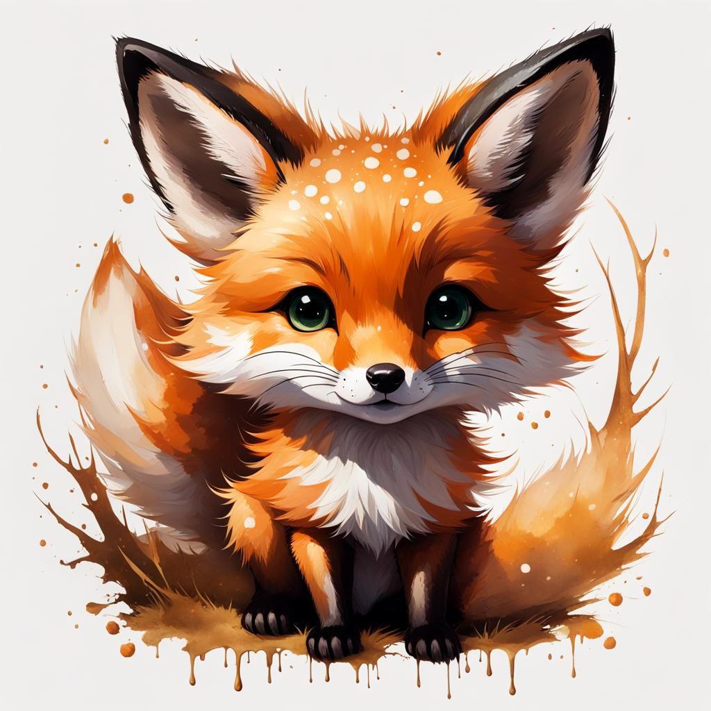 Whimsical Fox Cub with Antlers Digital Art