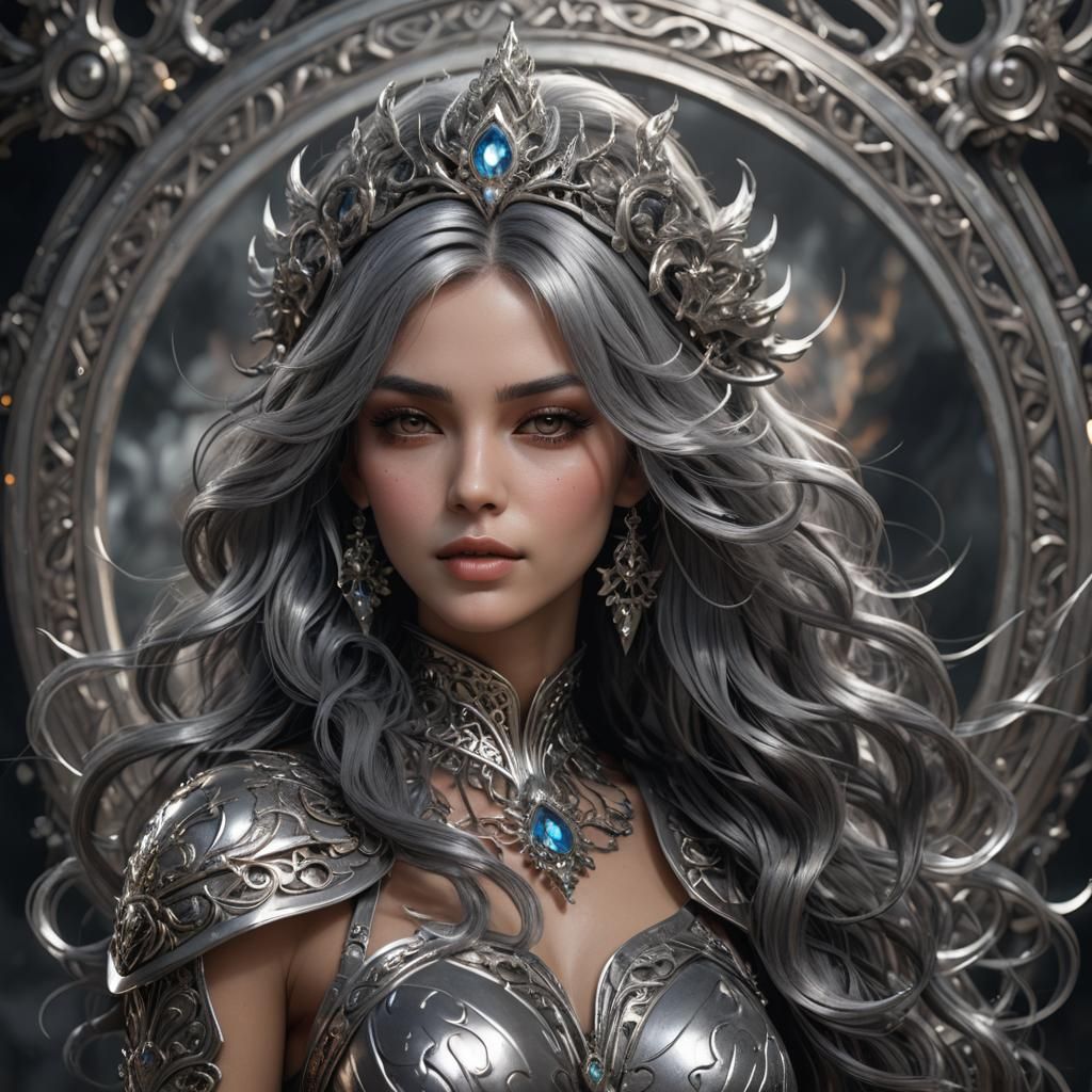 Smoky-Haired Goddess in Polished 3D Fantasy Style