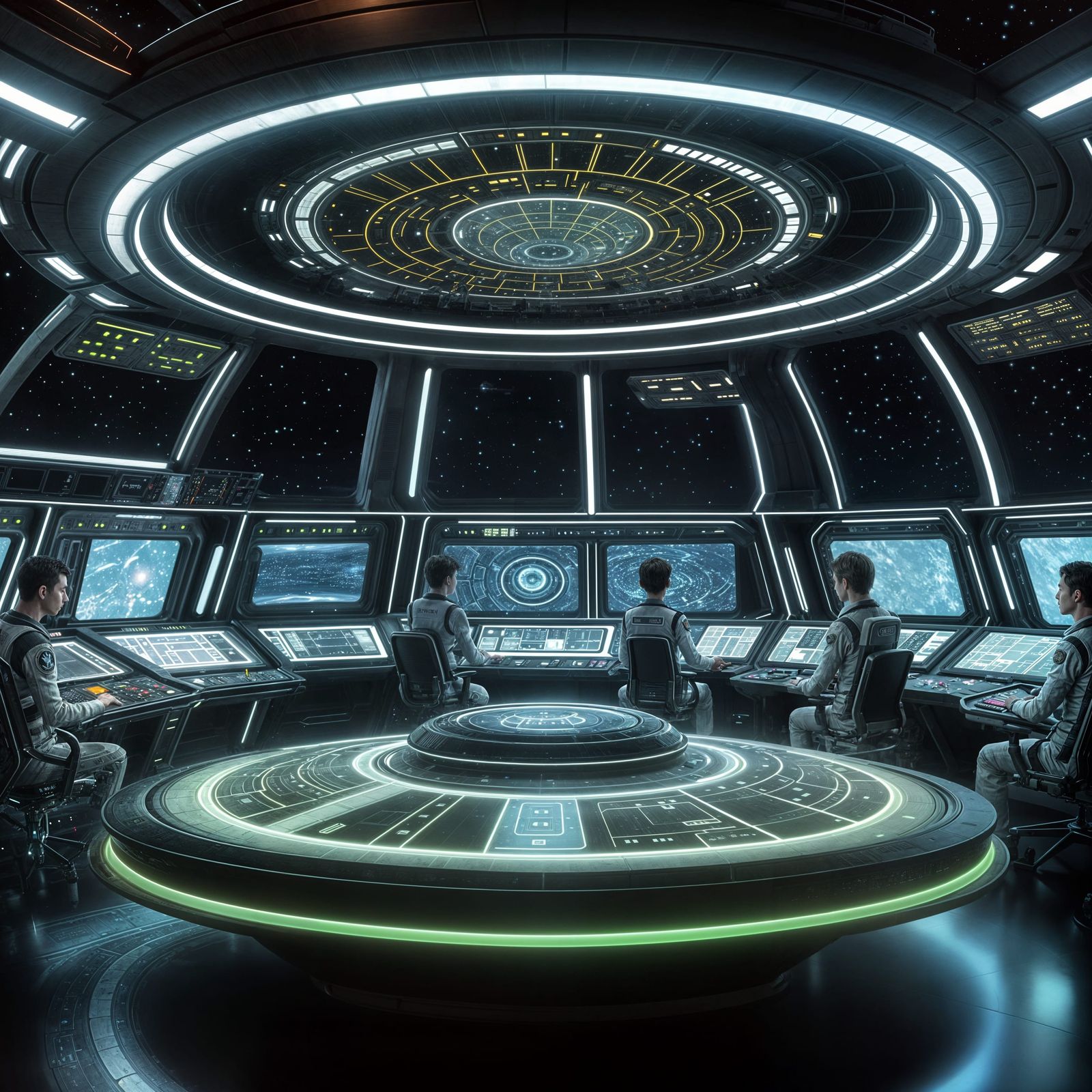 Starship Bridge with Crew and Alien Probe