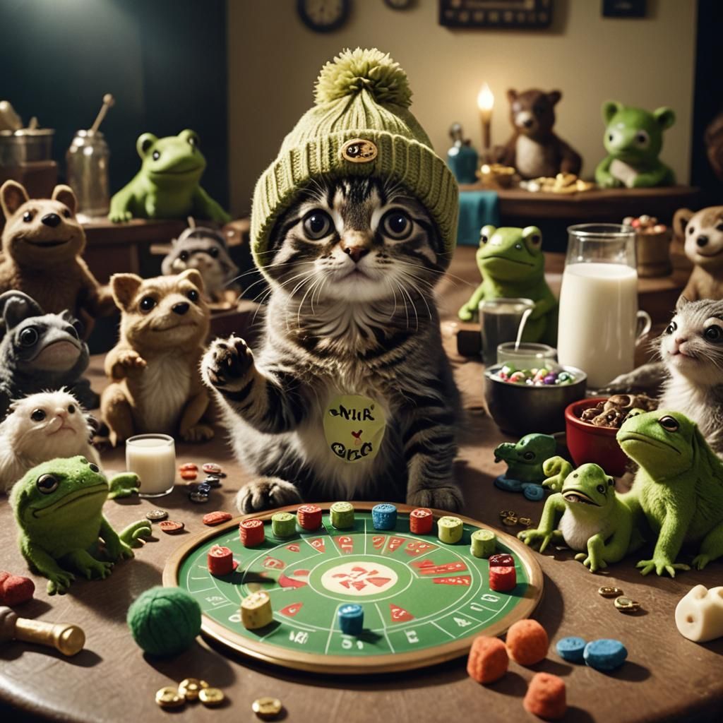 Kitten's Lucky Night: Roulette with Cheering Animal Crowd