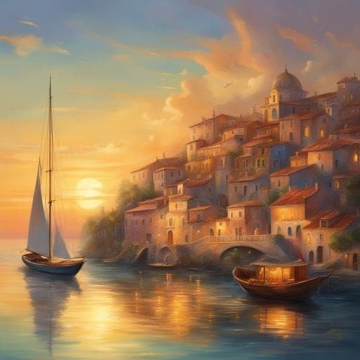 Yacht Arriving in Sicilian Harbor at Golden Hour