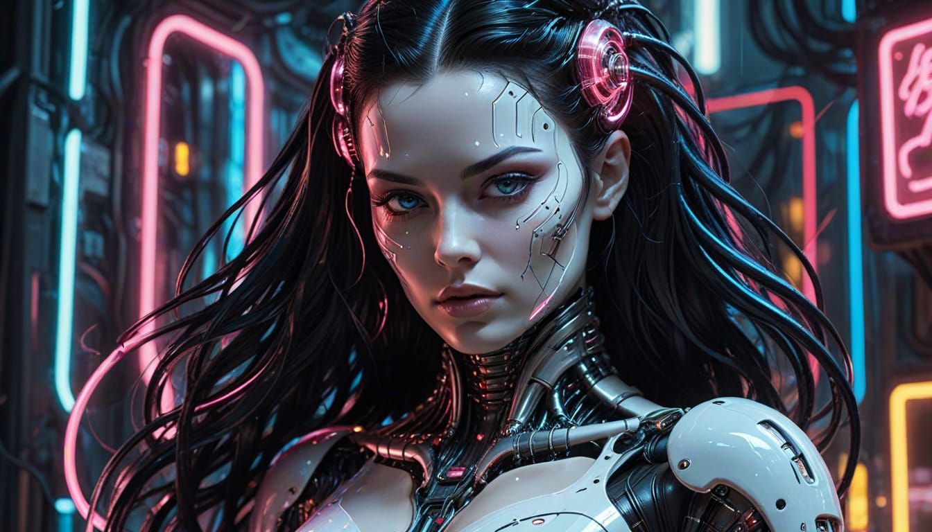 Cyberpunk Android Pinup Portrait in Sci-Fi Style
