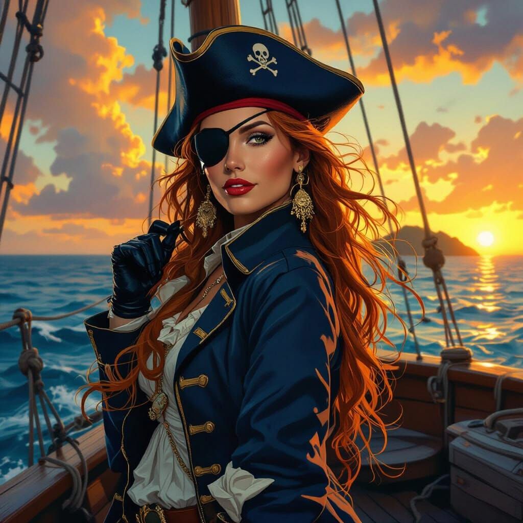 Pirate Captain at Sunset in Frazetta Style