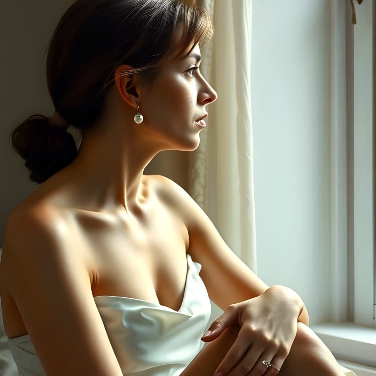 Anxious Woman in White Slip, Dutch Master Oil Painting