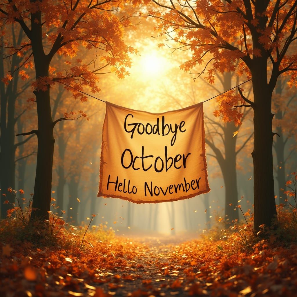 Autumnal Banner Welcoming November