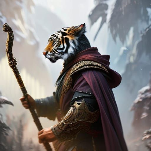 Wizard Tiger Portrait in Hyperdetailed Digital Art