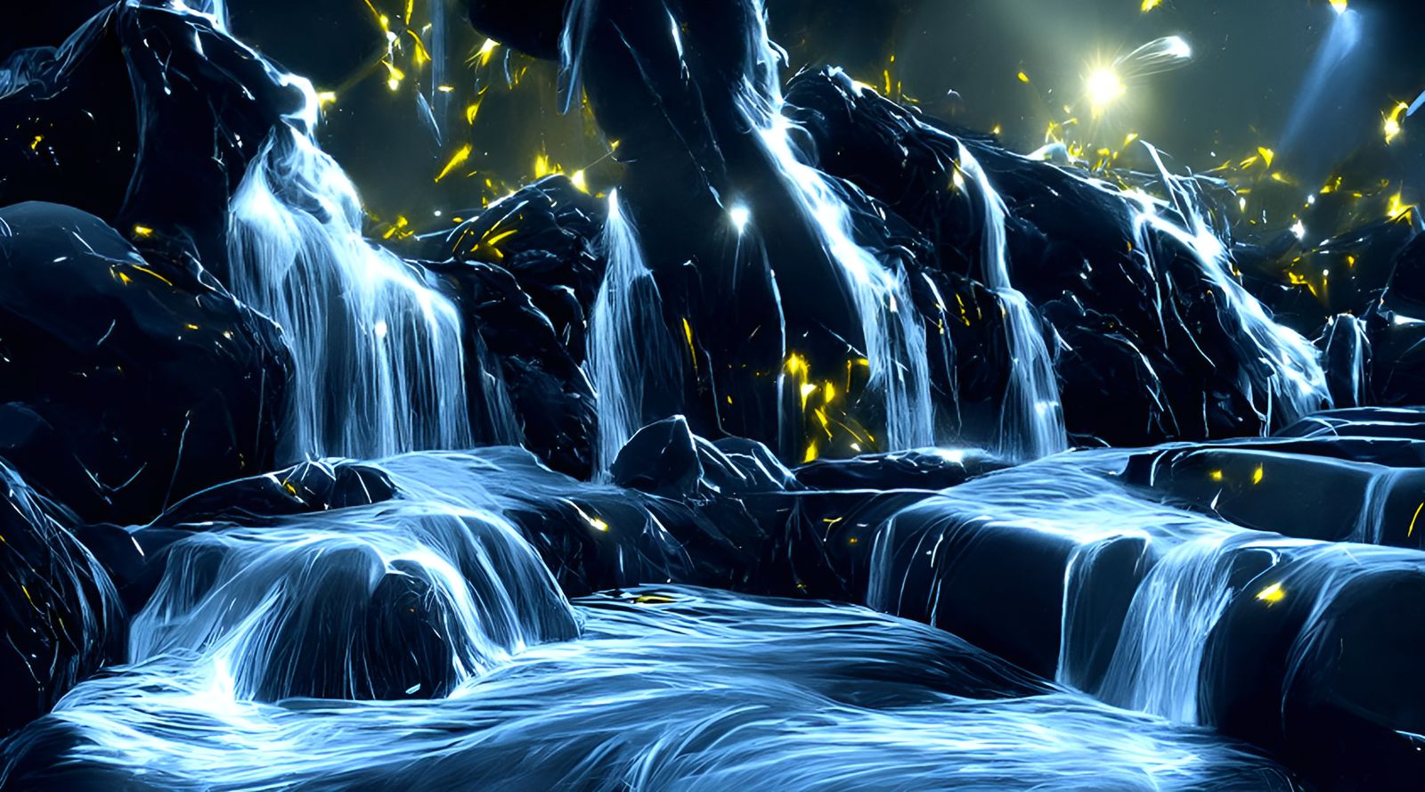 Golden Waterfalls: Digital Art Landscape