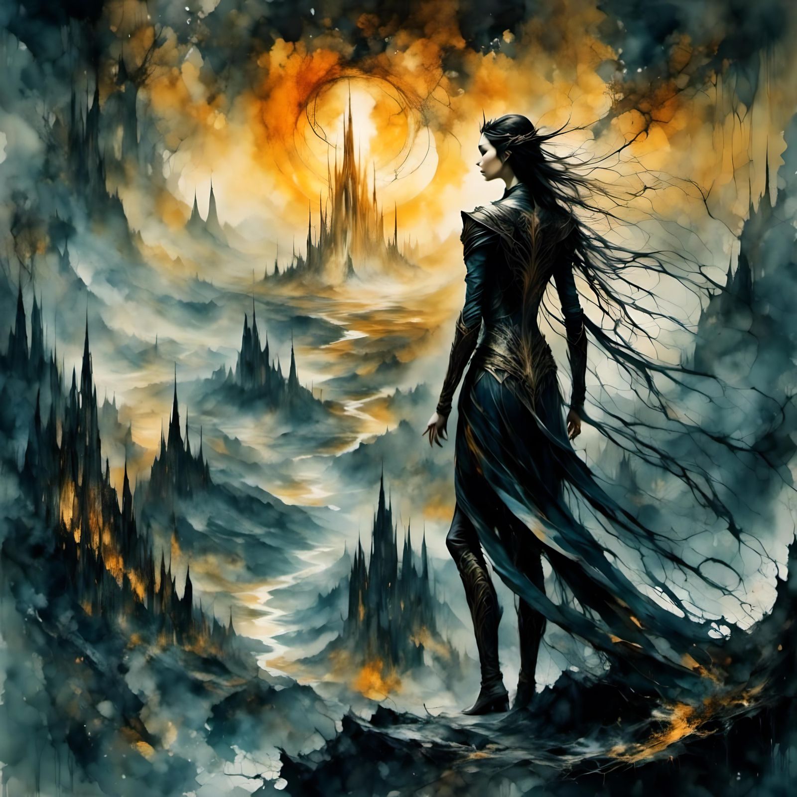 High-Elven Queen Unfazed by the Eye, Digital Art