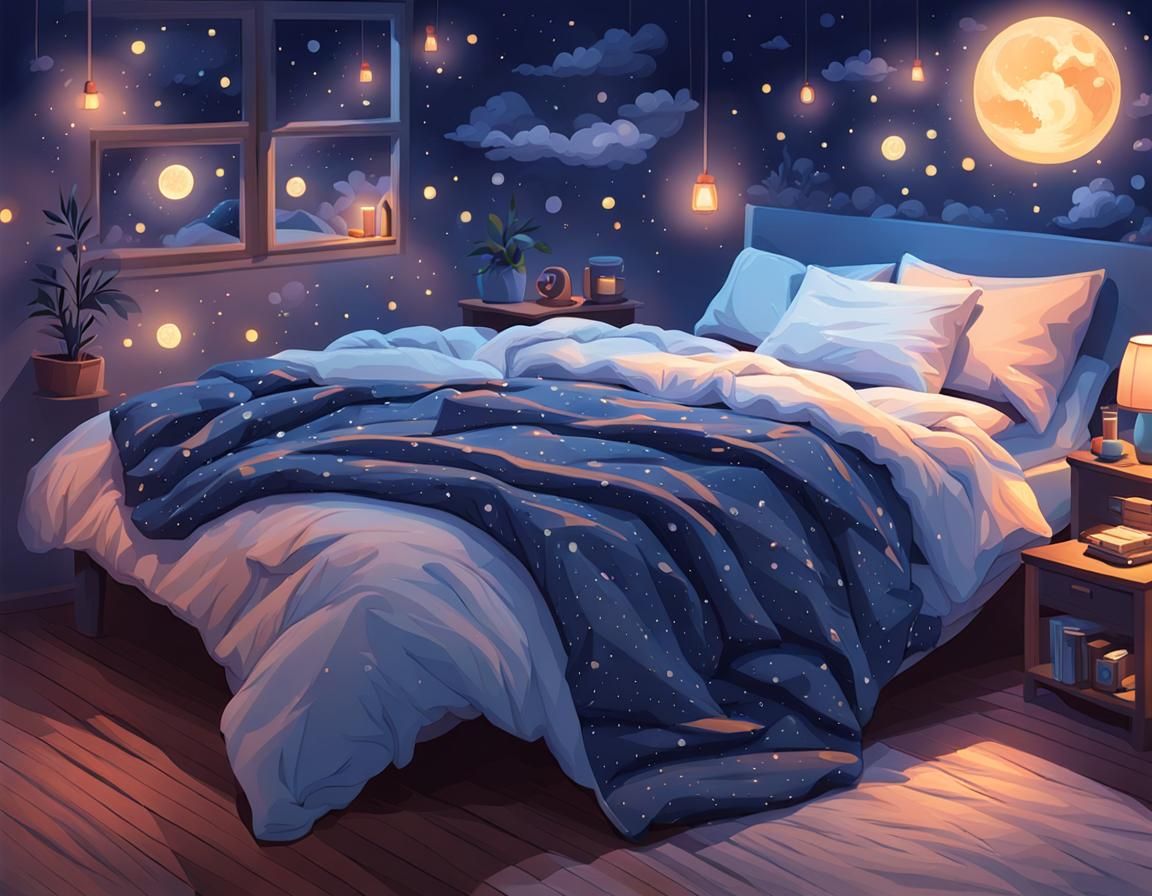 Dreamy Night-Time Scene of Person Sleeping in Bed