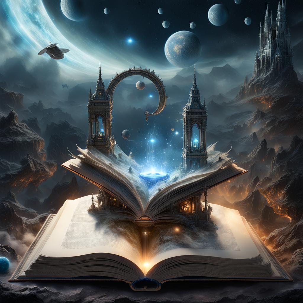 Sci-Fi World Emerges from Book: Digital Illustration