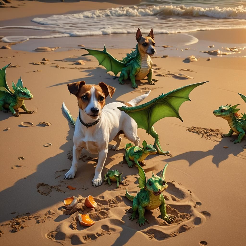 Jack Russel Terrier with Dragons: Photorealistic Fantasy Art