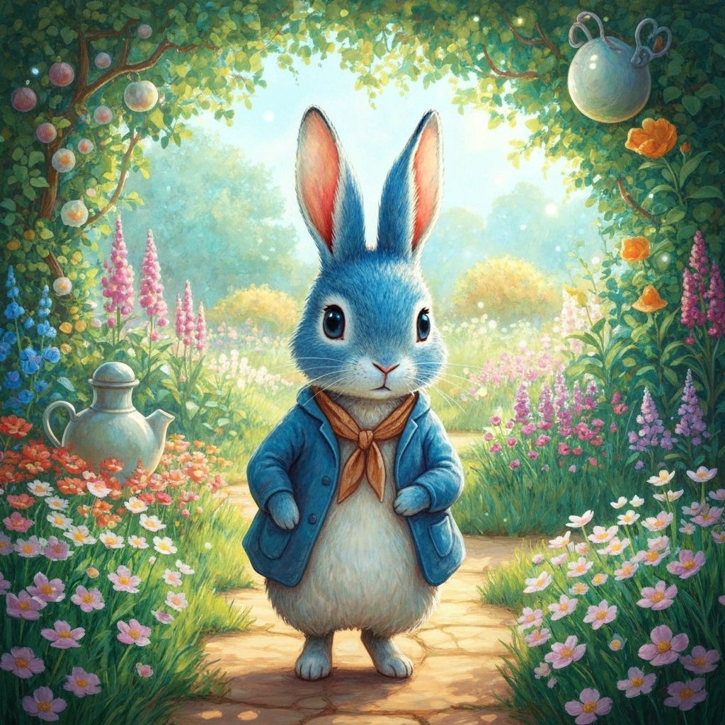 Whimsical Rabbit's Garden Journey in Potter Style