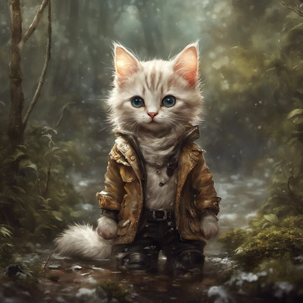 Adorable Kitten in Boots in Detailed 3D Forest
