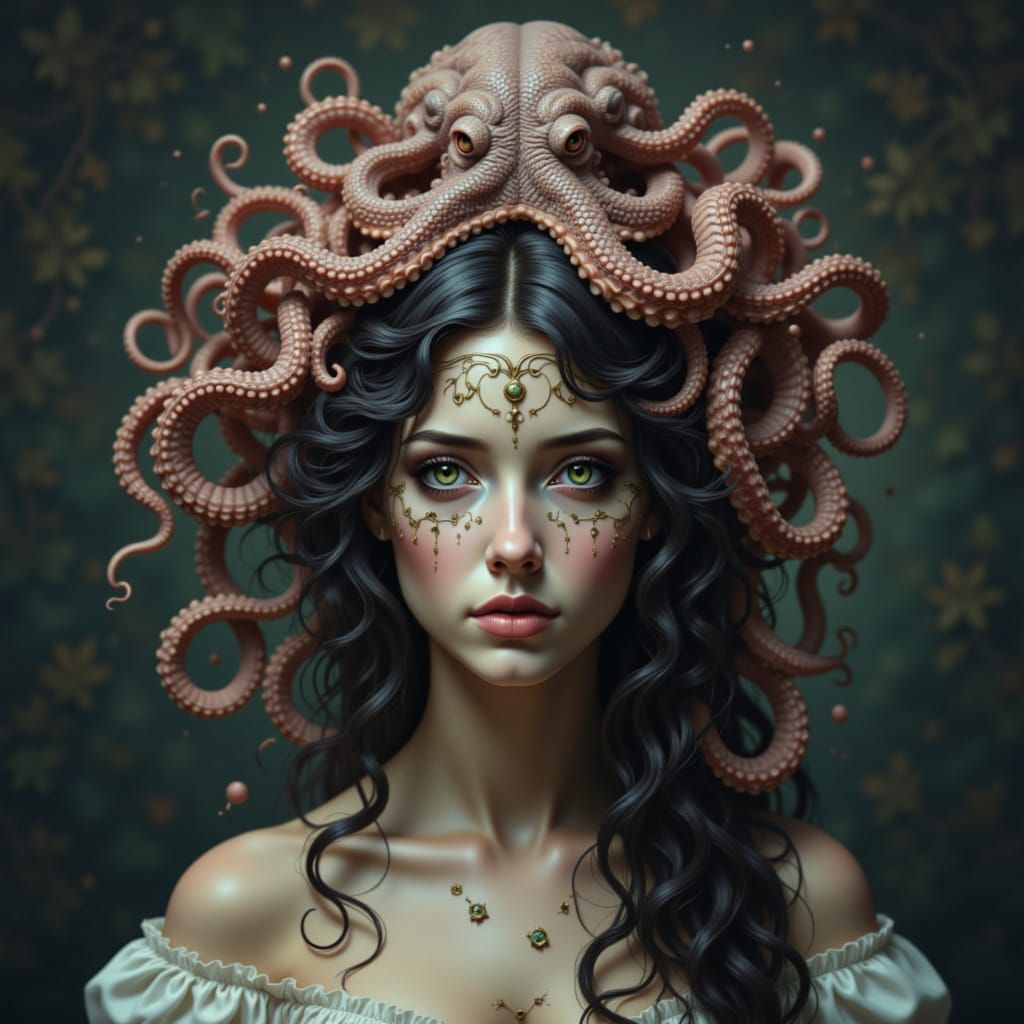 Medusa with Octopus Head in Dark Surreal Style