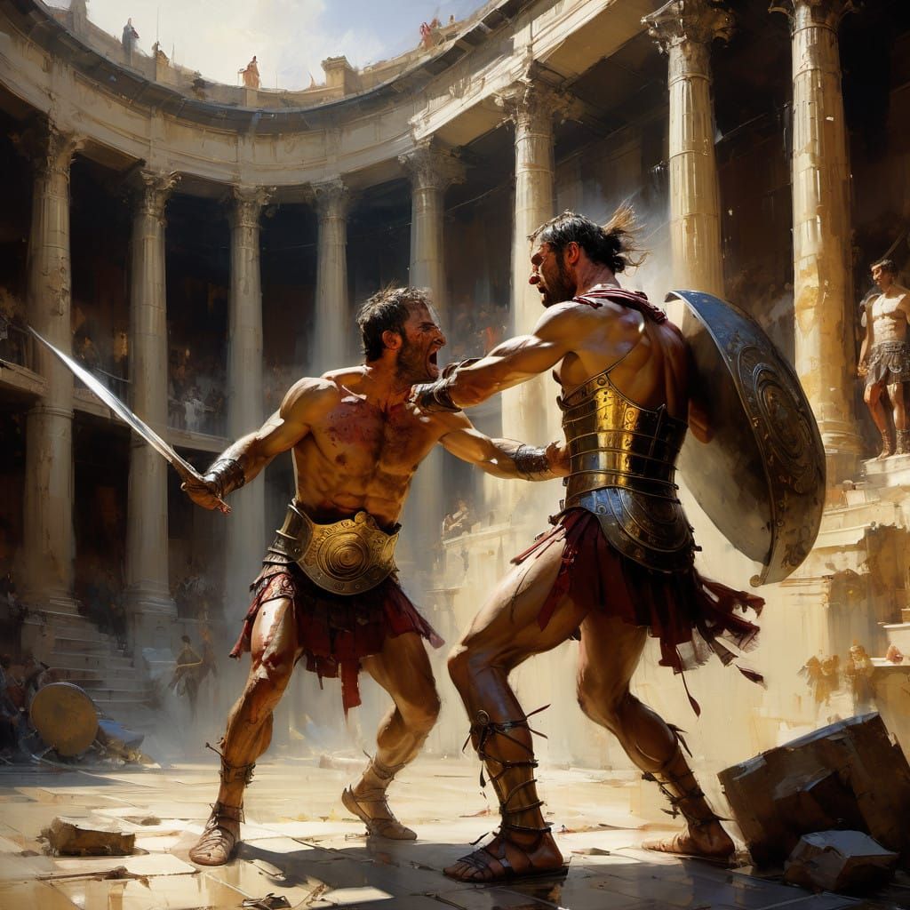 Roman Gladiators Engage in Epic Arena Battle