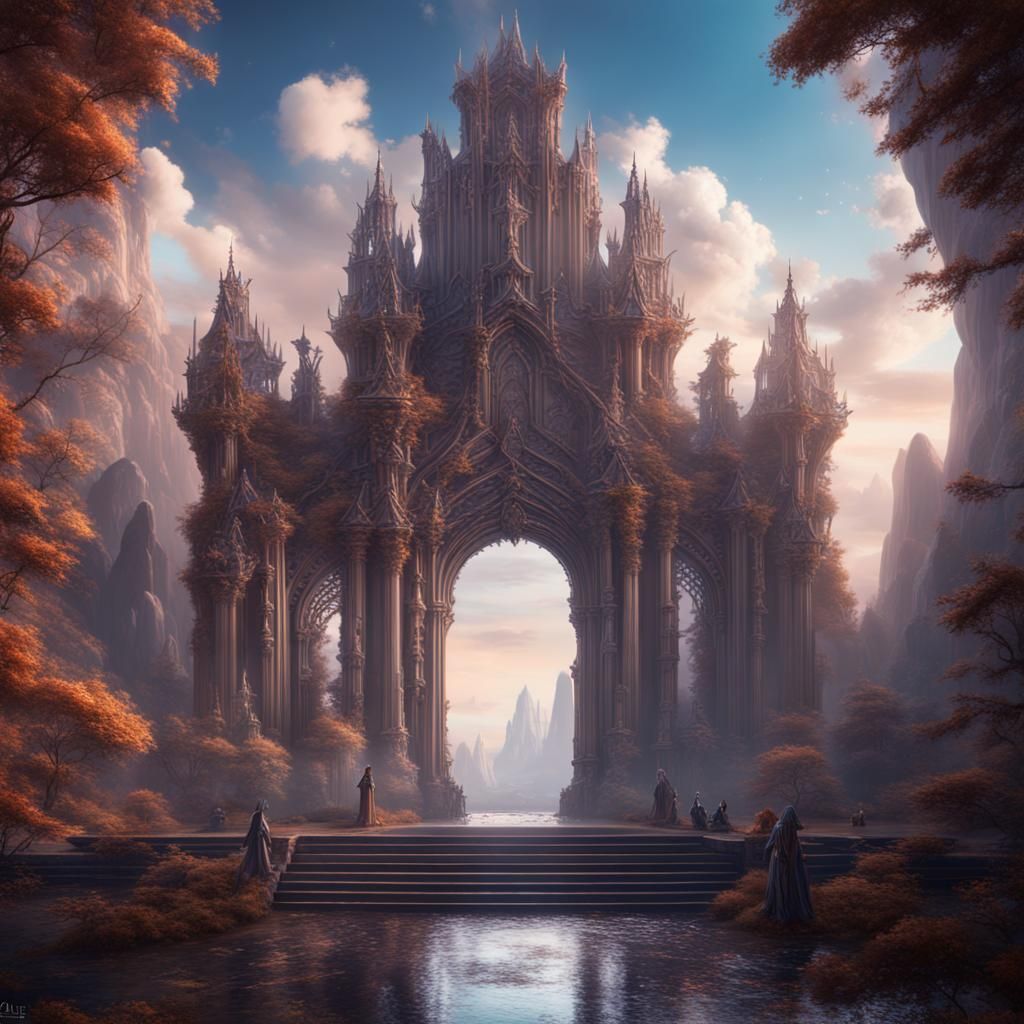 Ethereal Heaven's Gate Matte Painting in Deep Color