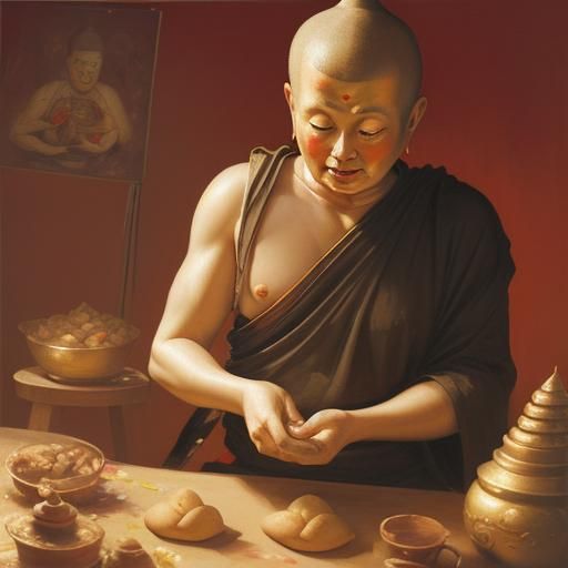 Buddha's Fortune Cookie Feast: An Oil Painting
