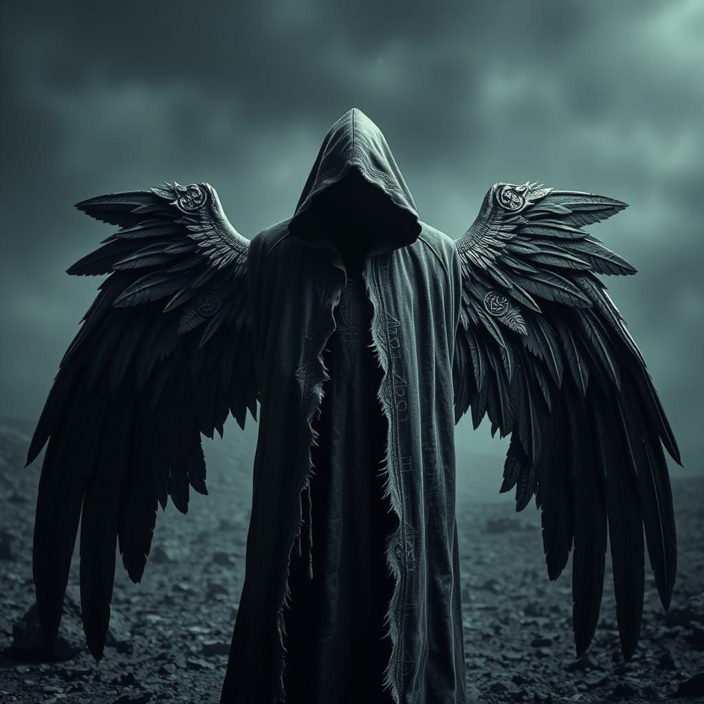 Gothic Angel of Death in Desolate Cosmic Landscape