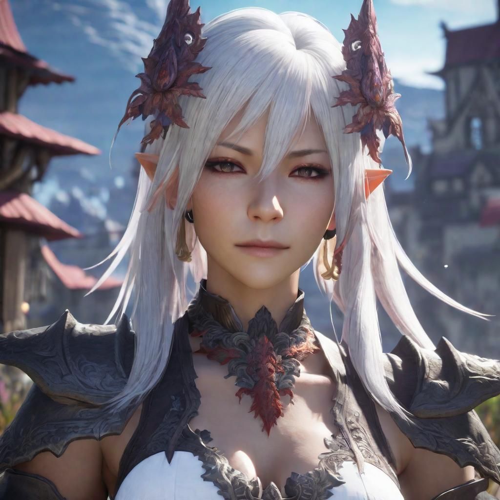 Beautiful White-Haired Au Ra from Final Fantasy XIV