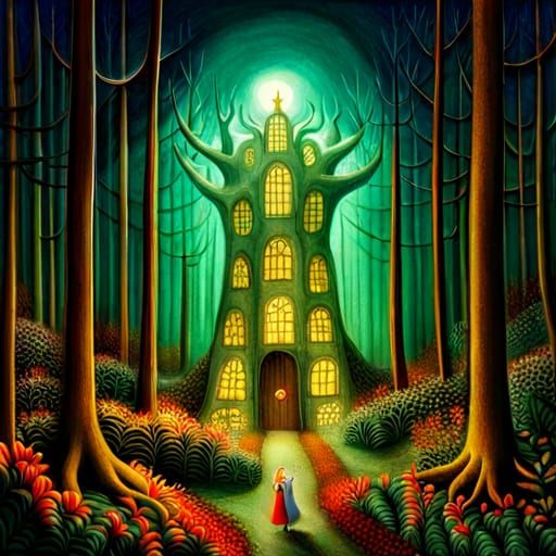 Haunted Forest House with Glowing Lights